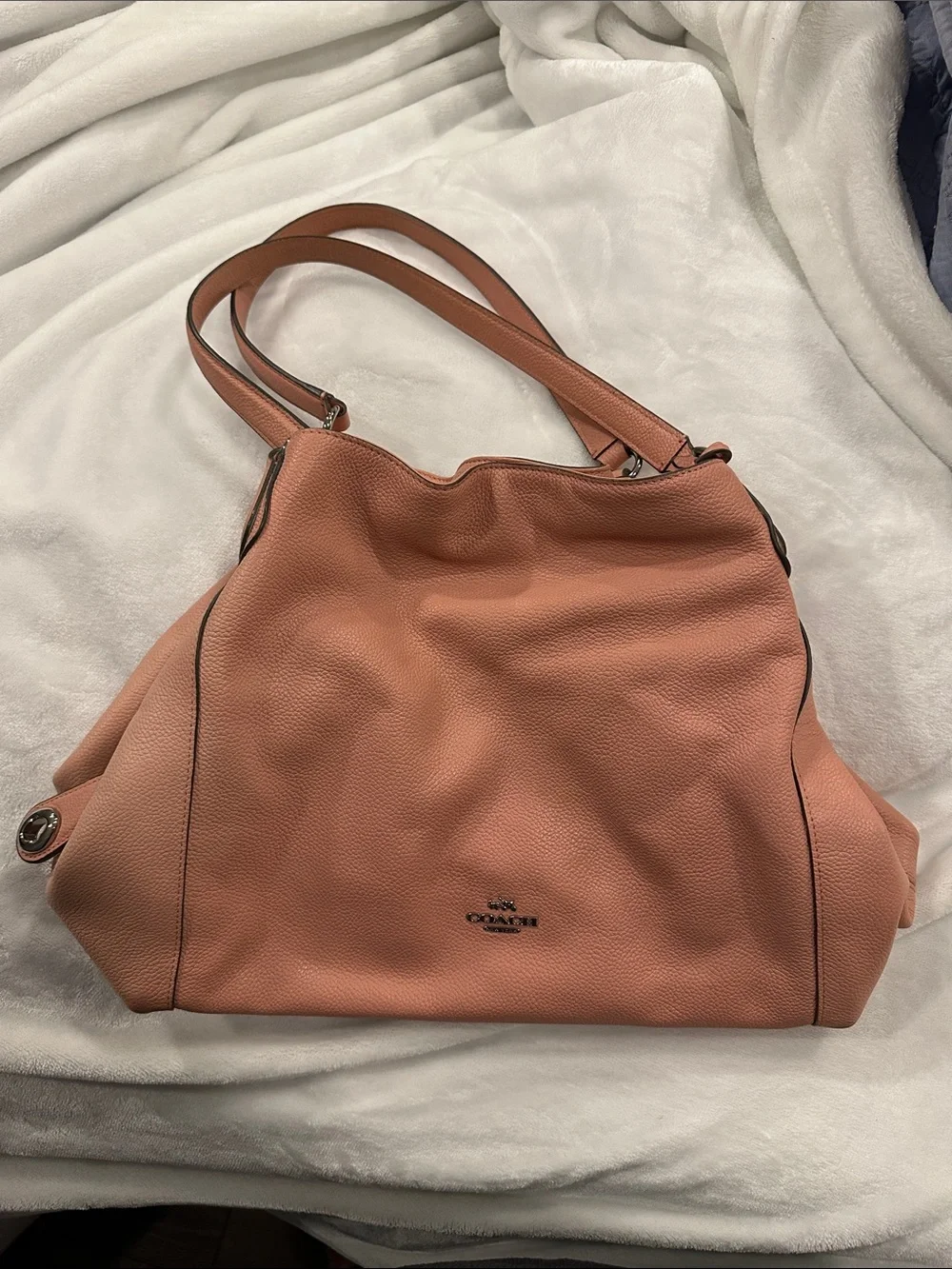 Coach Pebbled Leather Shoulder Bag in Coral Pink